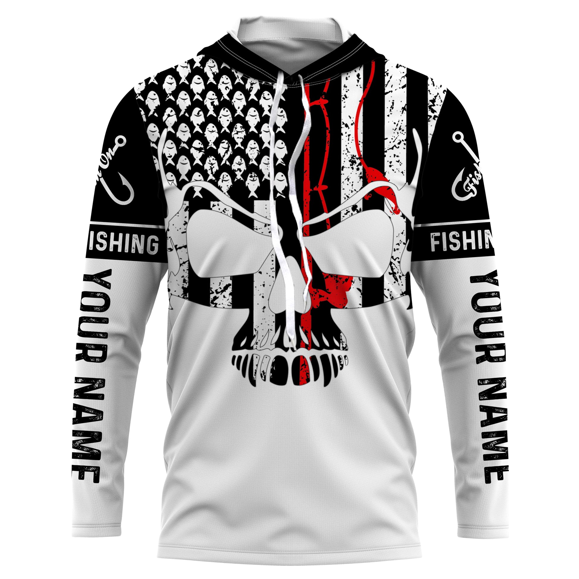 Vintage Fishing American Flag Skull Fishing Custom Name full print shirt | Long sleeve - SDF148